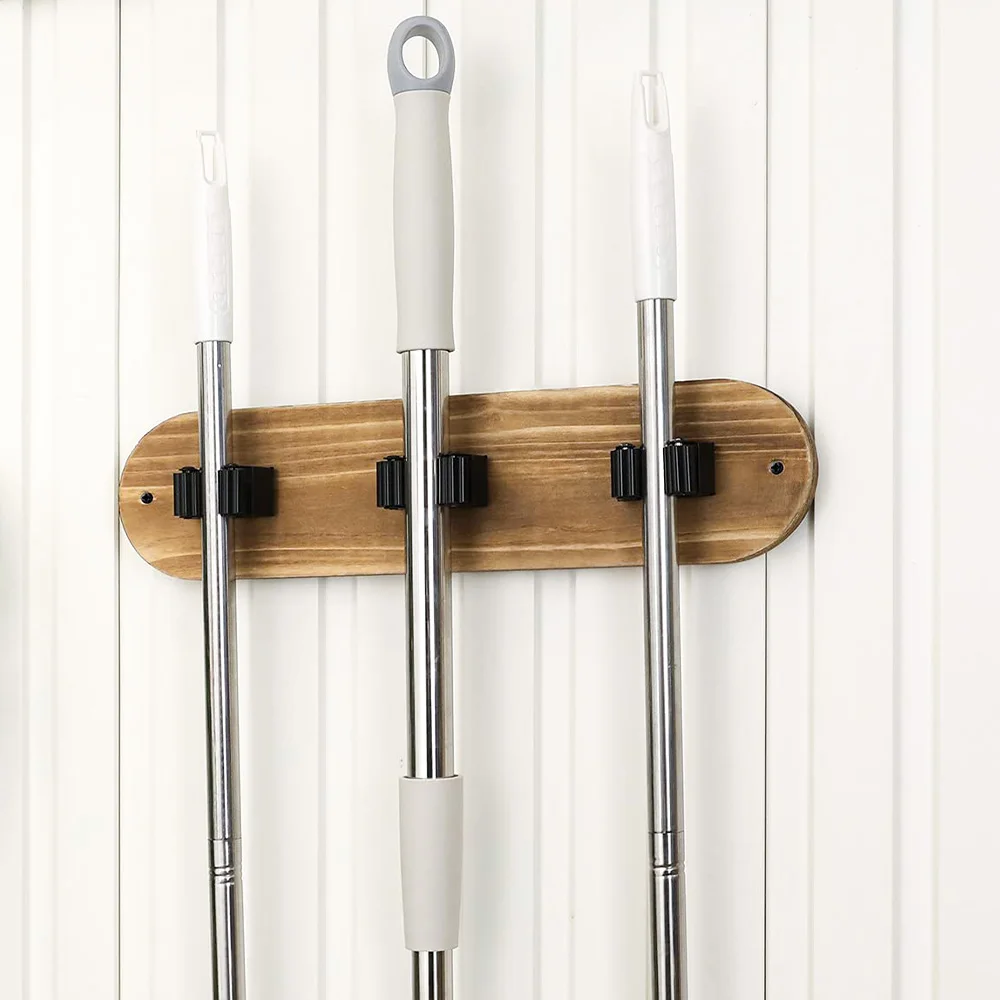 Rustic Burnt Wood Metal Wall Mounted Home Garage Rake Shovel Garden Tool Holder Closet Broom Mop Hanger Storage Rack