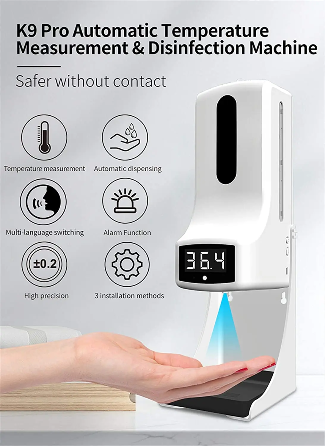 K9 PRO Smart Sensor Commercial Wall Mounted Hand Touchless Foaming 1000Ml Automatic Liquid Thermometer Soap Dispenser