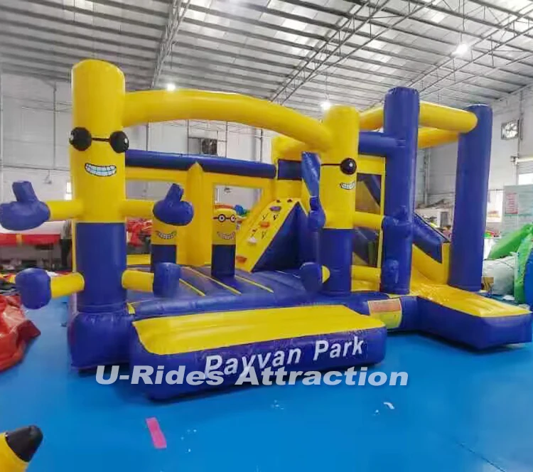 yellow and blue color PVC material customized cartoon blow up jumping house minion inflatable bouncer for kids