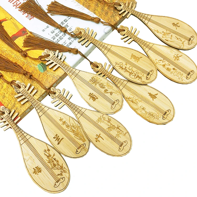 Popular custom bamboo wooden gift student bookmark with tassels
