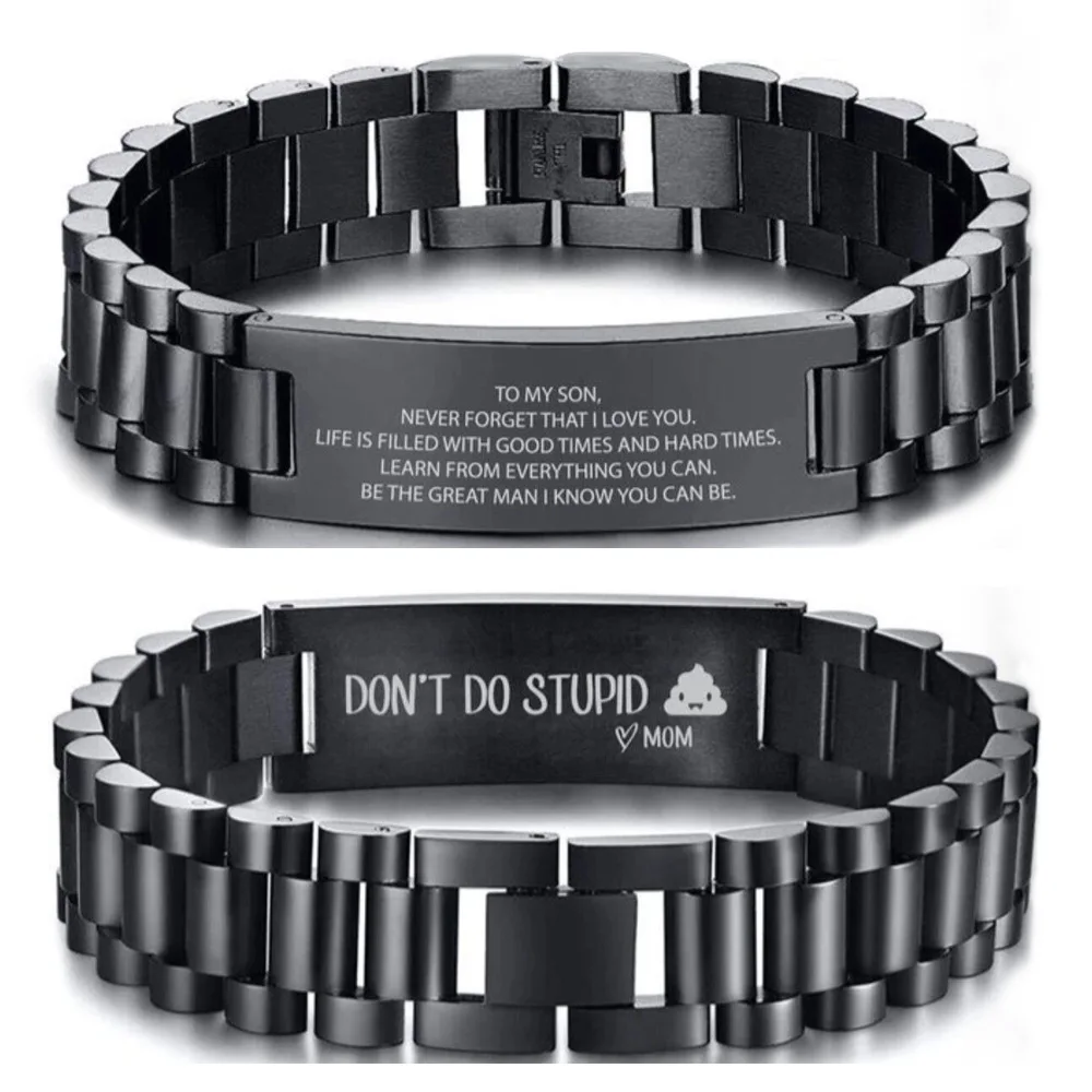 Hot Selling Engraved Charms Gold Plated Stainless Steel Bracelet Mens Tungsten Jewellery Designs Black Coated Mens Bracelets