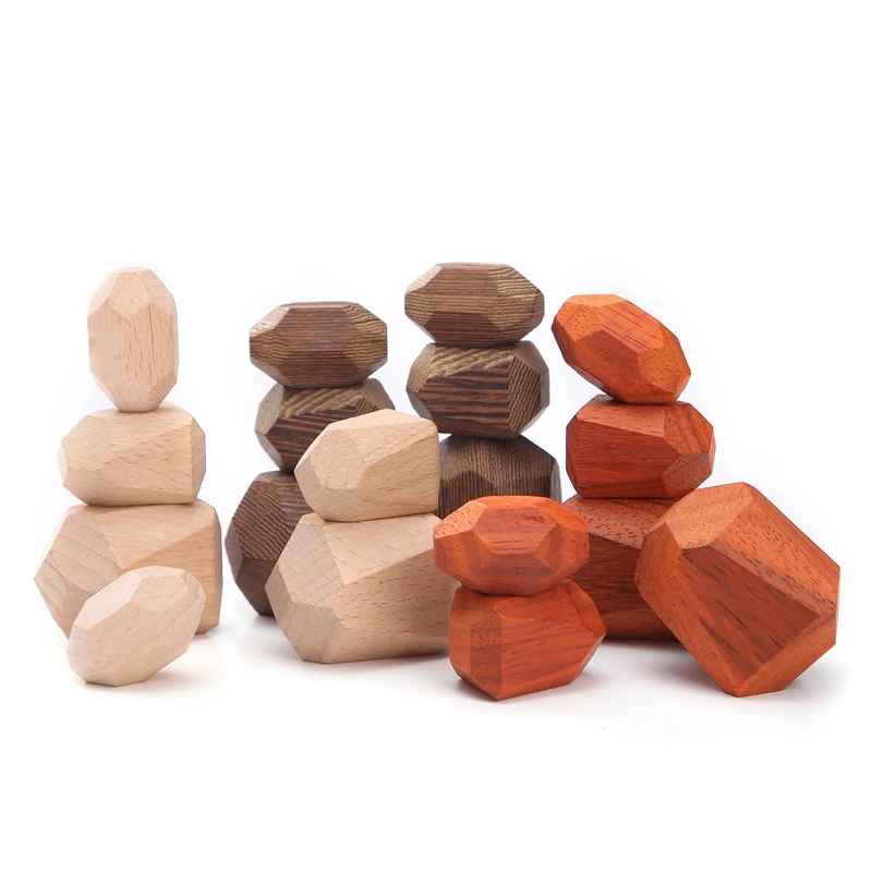 Wholesale Educational Toys Three-Color Wooden Stone Stacking Toy Building Blocks Montessori Toys for Children