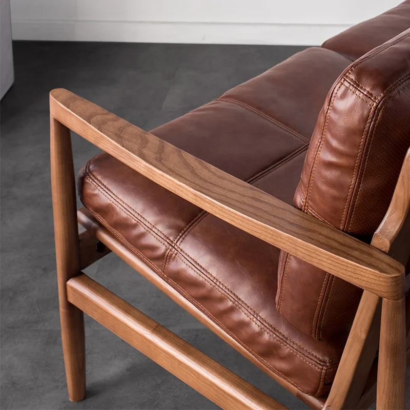 Modern Design Wooden Frame Lounge Single and Double Sofa Chair With Wood Arm