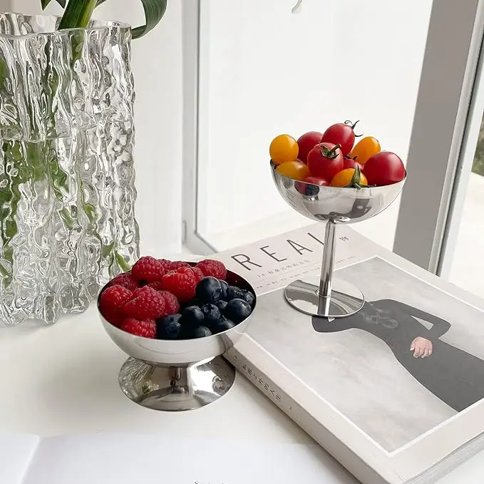 Gold Stainless Steel Ice Cream Cup With Handle Can Hold Fruit Dessert Cookies Suitable for Restaurant Families