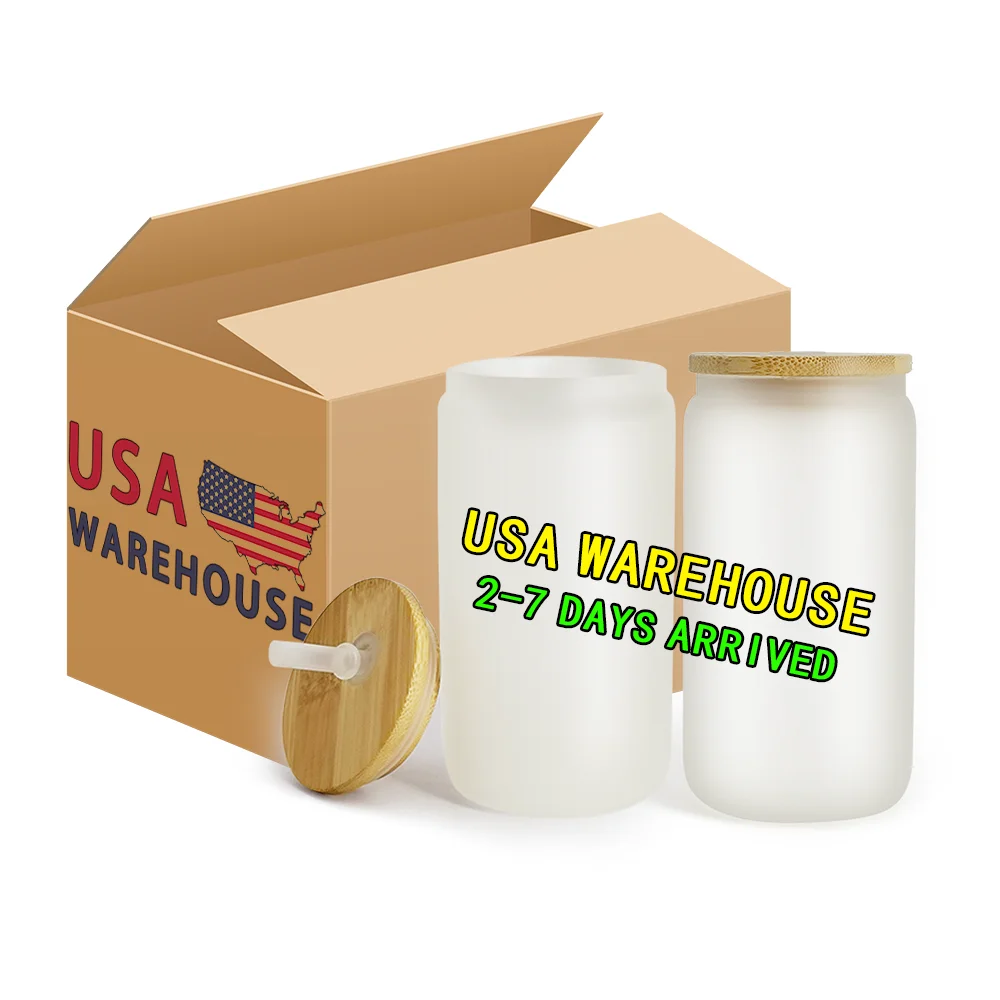 us warehouse stocked 12oz 16oz 25oz sublimation blanks beer mug drinking glasses can tumbler with bamboo lids and glass straw