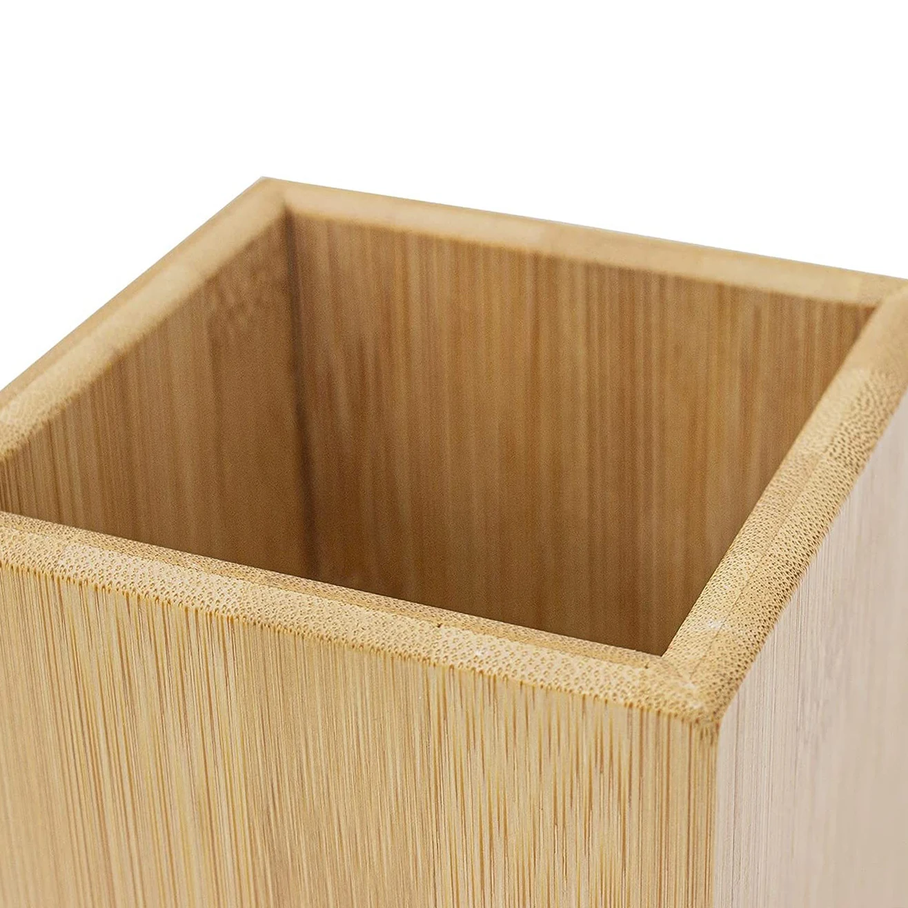 Custom office square wooden bamboo pen storage holder pencil organizer pen stand container