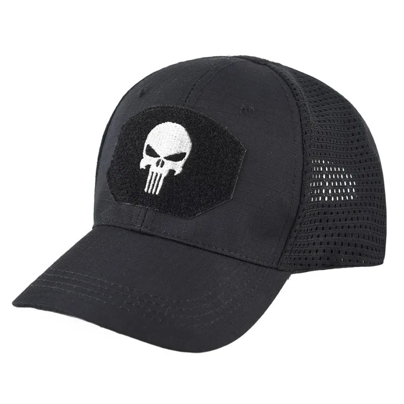 Unisex Skull Embroidered Top with Patch Breathable Baseball Caps Outdoor Casual Hat Sunscreen Sports Camo Mesh Trucker Hat