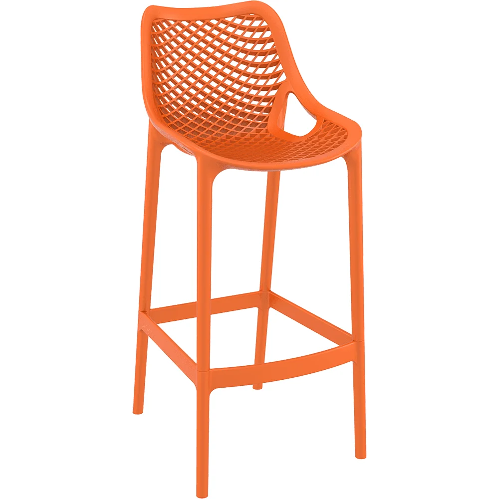 Best seller stylish hollow out design counter height orange polypropylene outdoor plastic bar stool with footrest