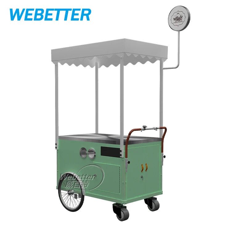 WEBETTER Hand Pushed Hamburgers Coffee Food Cart Outdoor Commercial Flower Coffee Cart with Umbrella