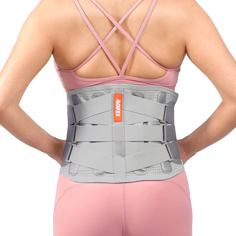 Working medical pain relief adjustable breathable metal strip lower back lumbar brace waist support belt