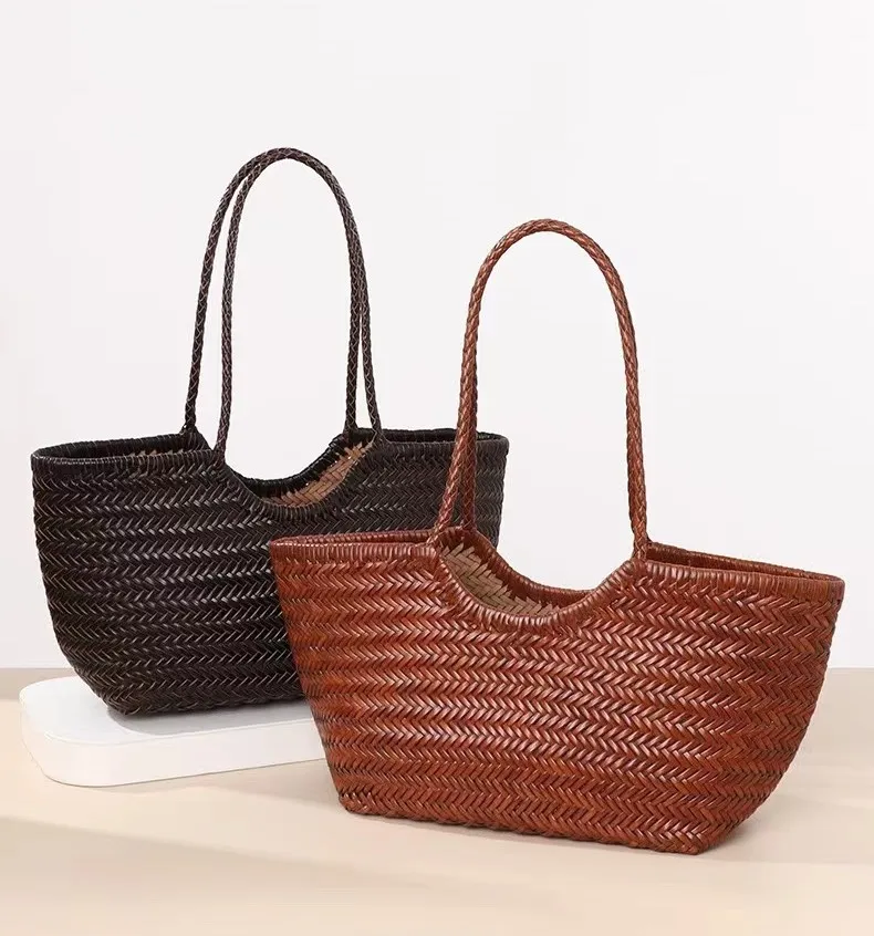 Real cow Leather Weave Tote Bag Large Capacity handbag cowhide woven lady bags genuine leather braided handbags for women
