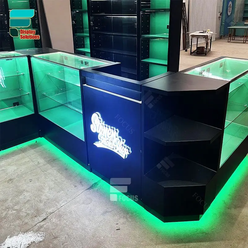 Retail Shisha Supplies Case 360 Degree Glass Showcase Smoke Shop Showcase Led Display Tobacco Shop Shelf Interior Fixture