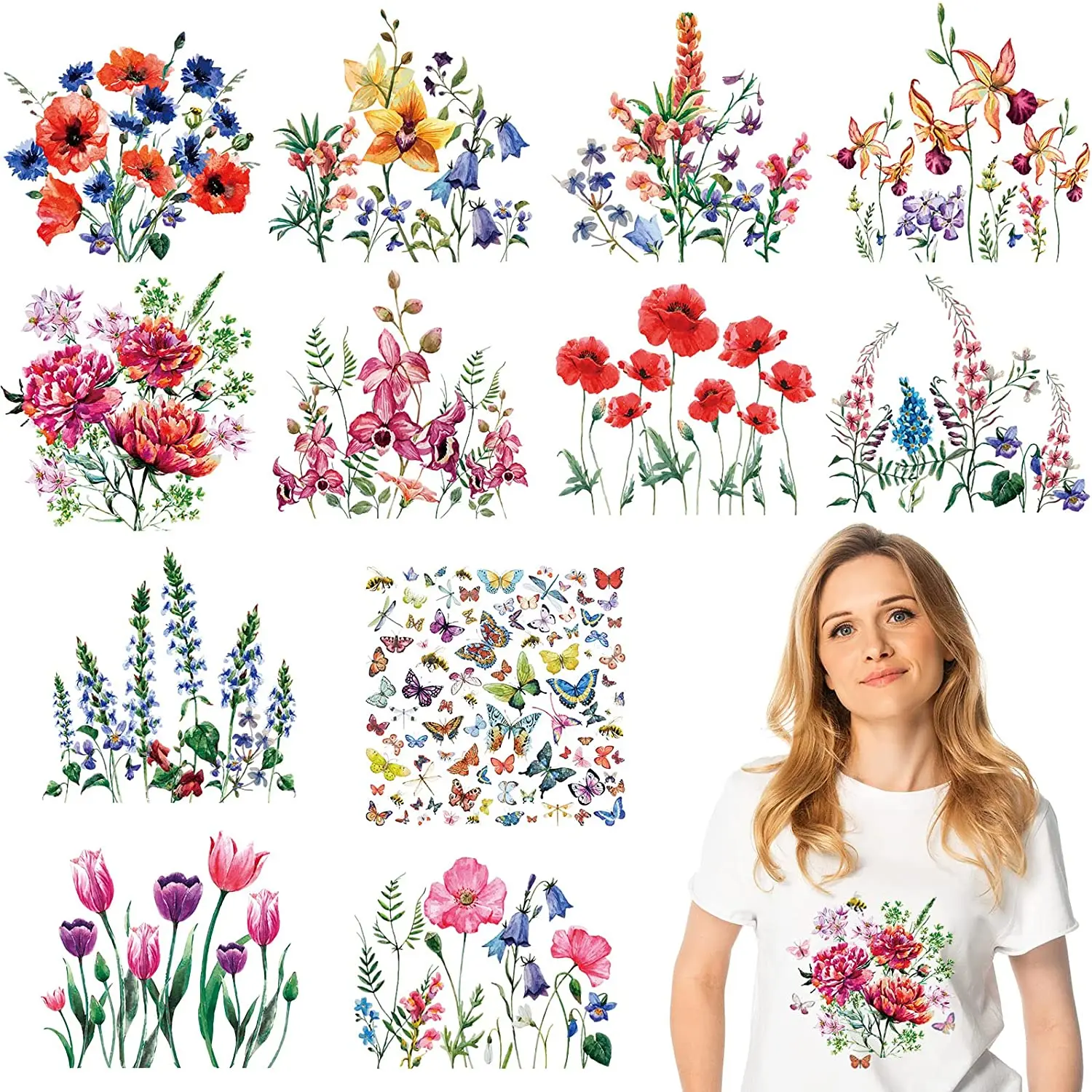 Factory Custom Designs Wild Flower Heat Transfer Iron on Stickers Appliques for T Shirt Jackets DIY Art Decoration