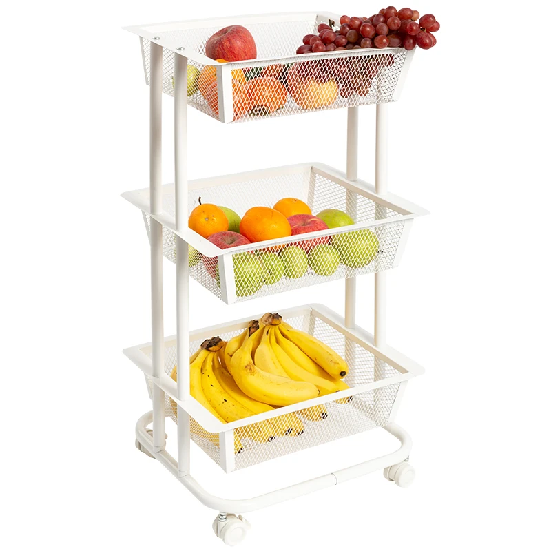 3 Tier Fruit And Vegetable Mesh Basket Cart Rack,Modern Kitchen Trolley