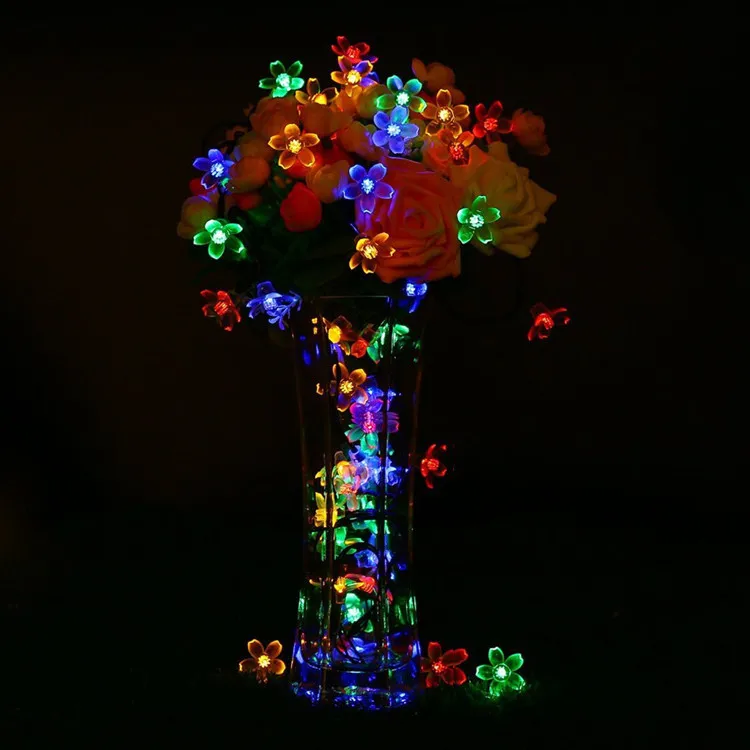 Solar Flower String Light Outdoor Waterproof Cherry Blossoms LED Fairy Lamp for Christmas Tree Garden Patio Fence Yard