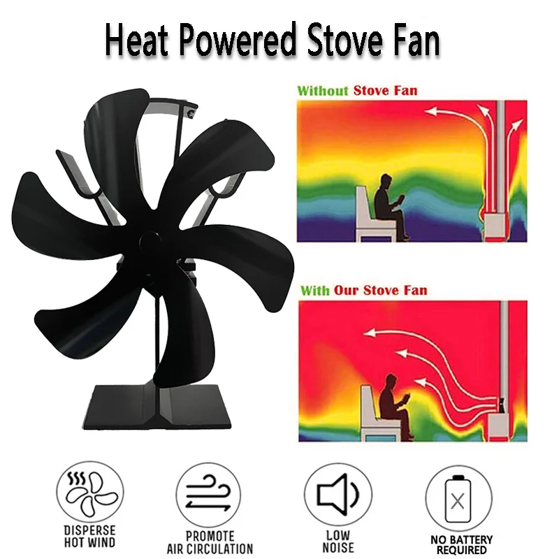 Hot selling 6 blades Low Consumption Heat Powered Energy Saving Wood Stove Fan