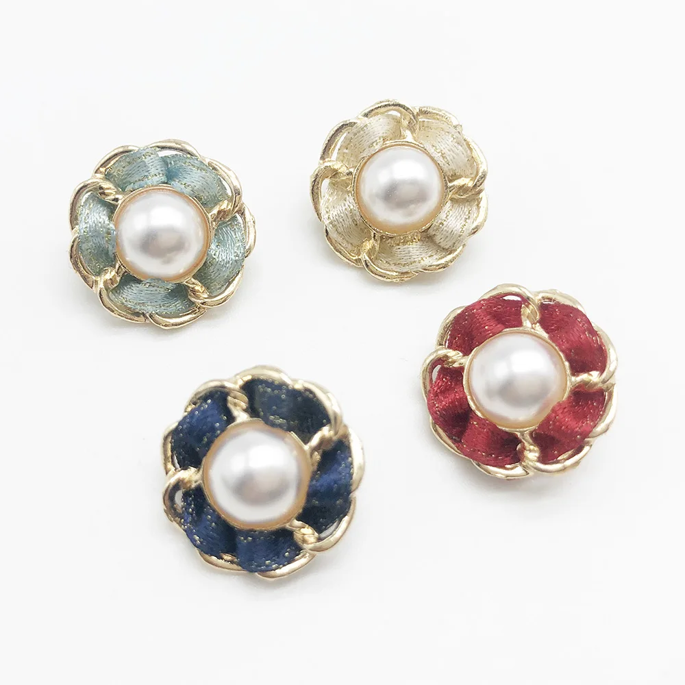 New Arrival pearl gold Crystal ribbon metal alloy half ball round Rhinestone Buttons