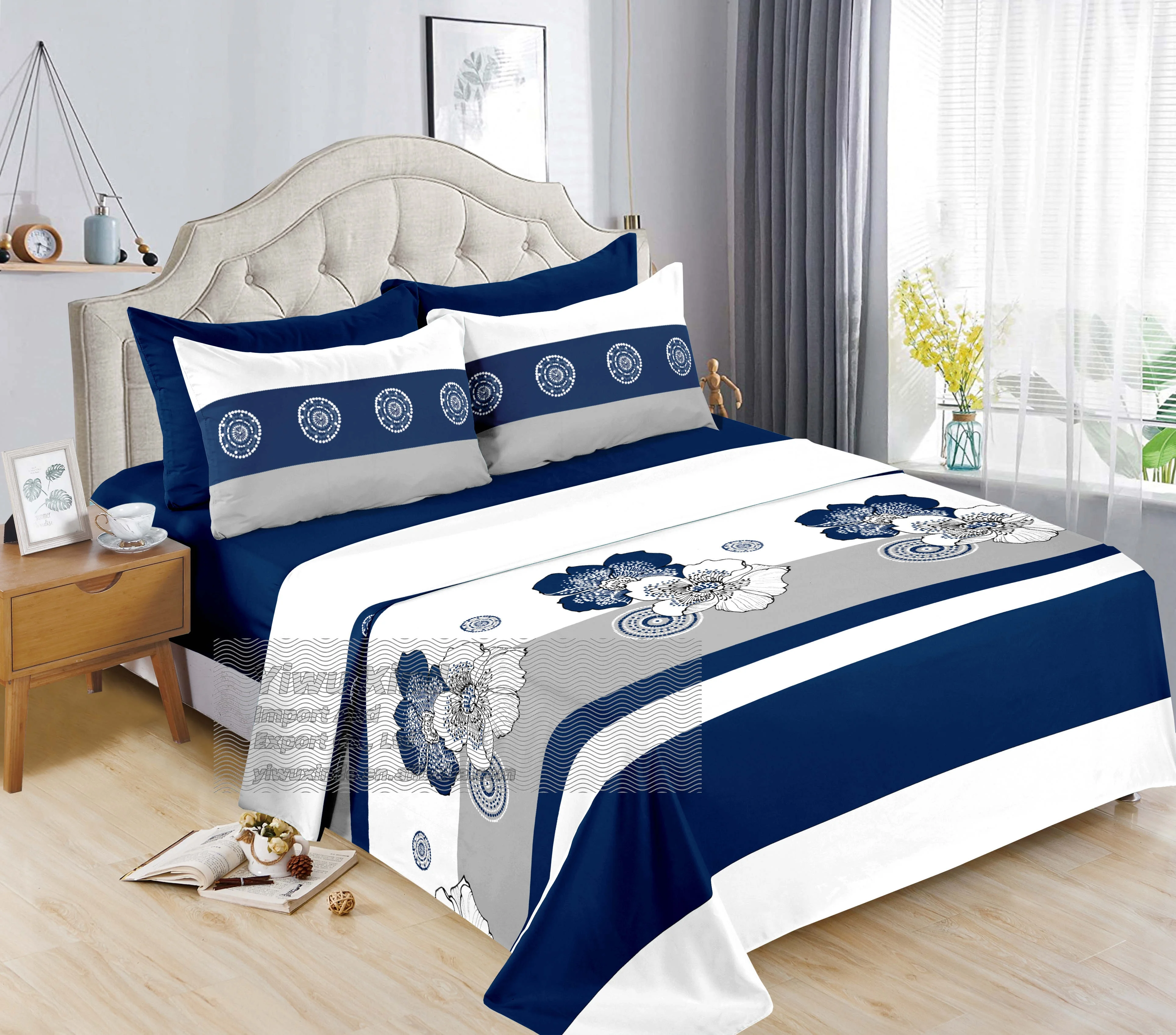 ready to ship king size customized bed sheets cotton set printed bed sheets set luxury for summer wholesale 6pcs bedding set