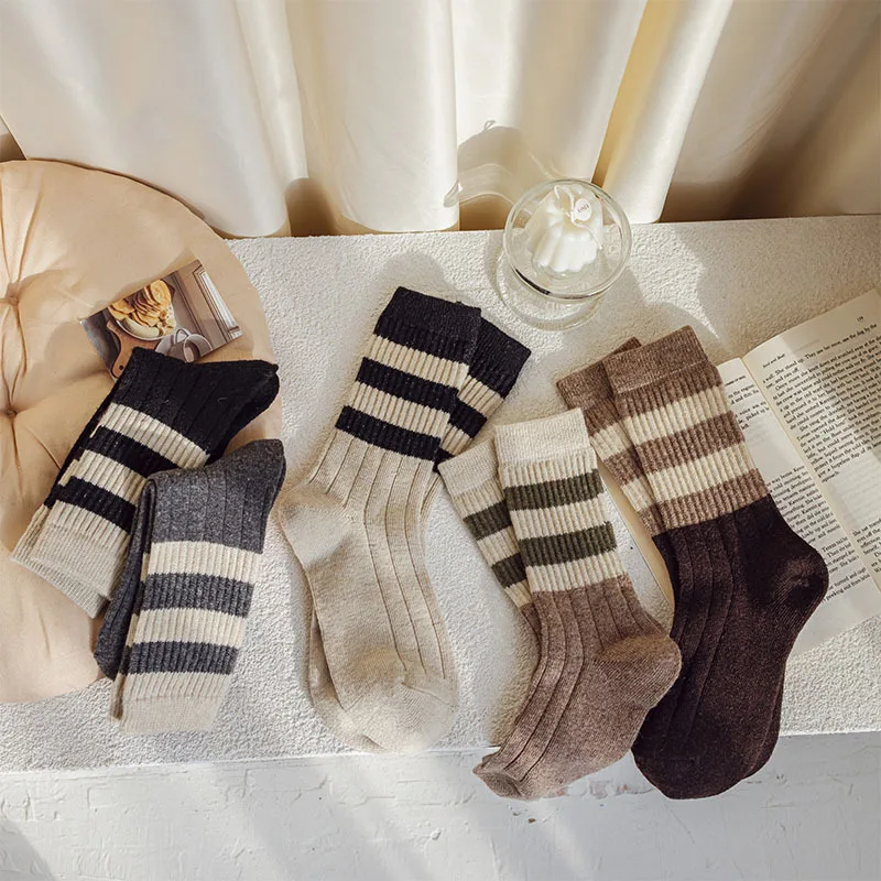 Wool Socks Patchwork Thick Women Socks Slouch Winter Socks