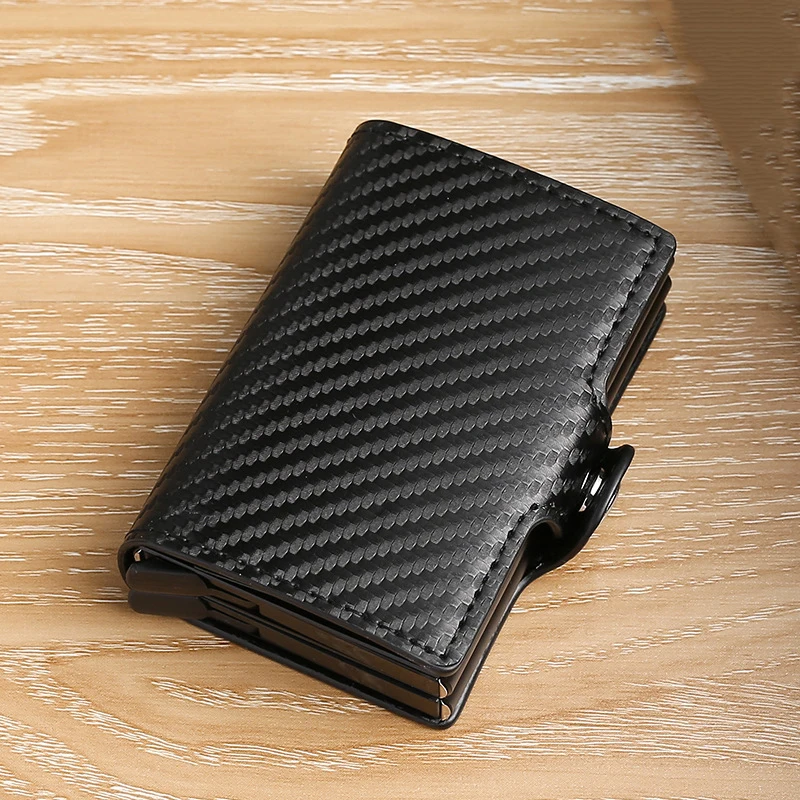 RFID Blocking Custom flexible Carbon Fiber Magnetic Card Holder Magnetic Leather Card Holder For Men