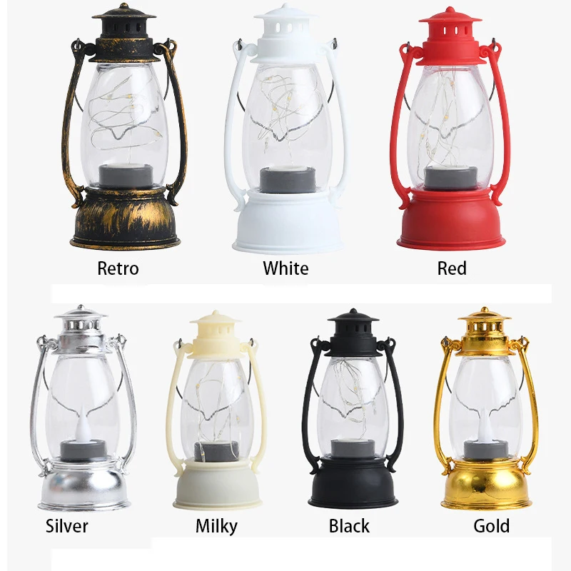 Portable LED Light Candle Pony Lantern Hanging Oil Lamps Outdoor Retro Lanterns Halloween Christmas Decoration