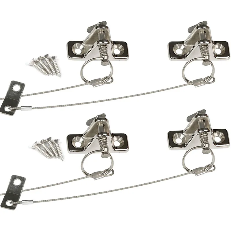 316 Stainless Steel Bimini Top 90 degree Deck Hinge with Quick Release Pin w/Drop Cam & Spring & Lanyard Prevents Loss