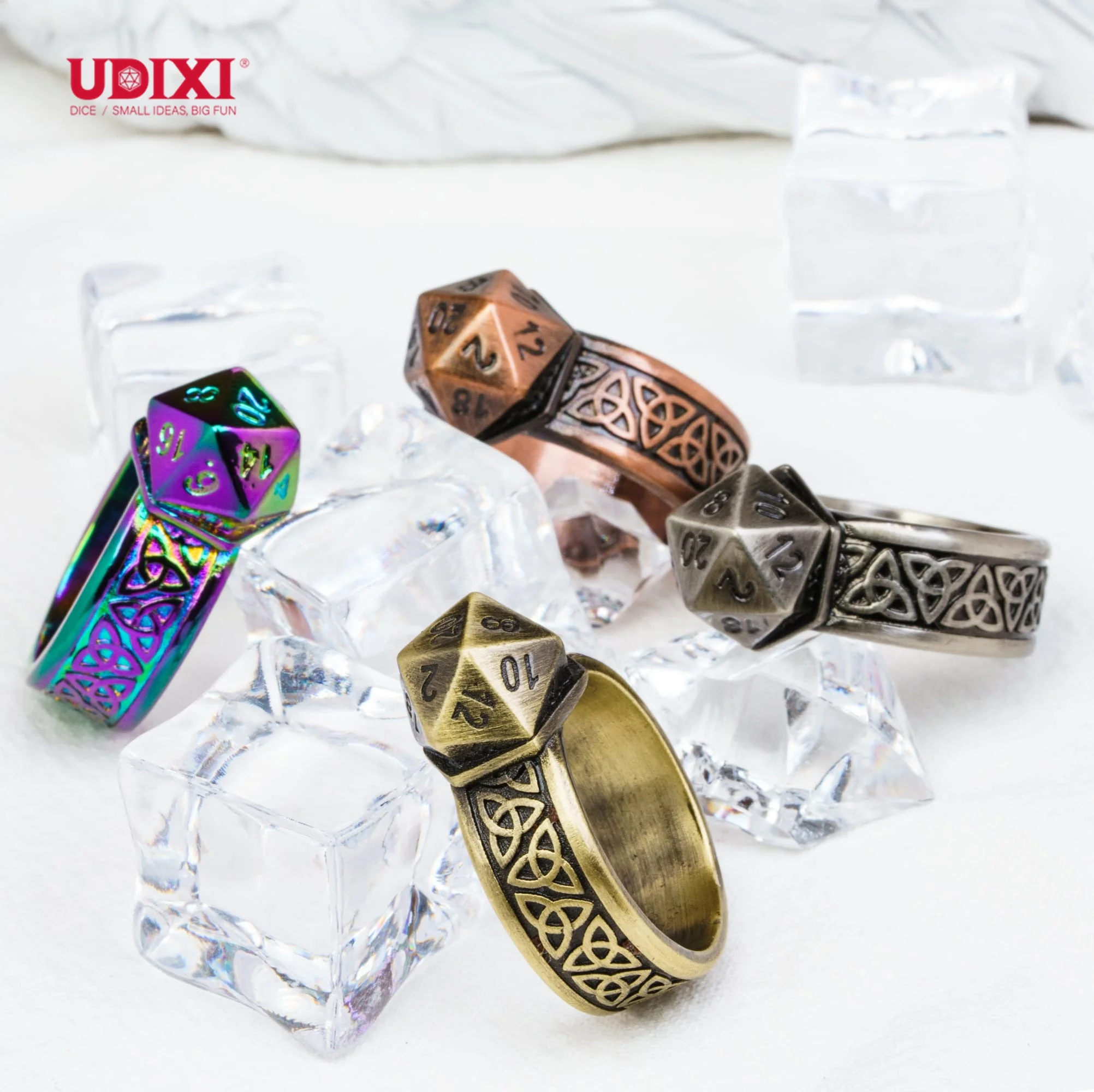 Udixi Polyhedral custom logo rpg dungeons and dragons metal dice Ring Inlay D20 Dice Ring