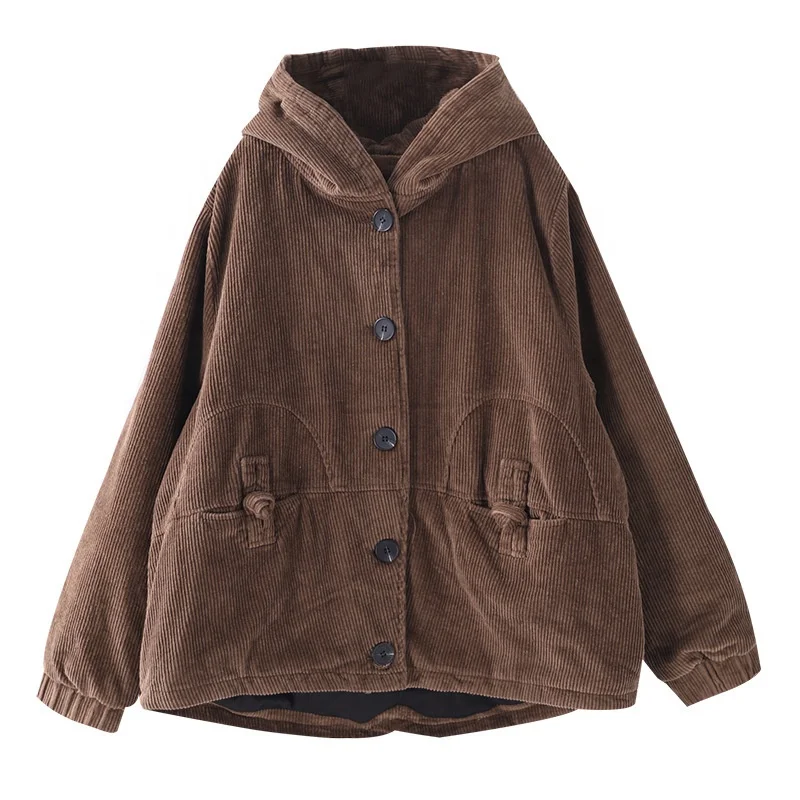 Hooded Corduroy women coat fall Korea style loose big size cotton clothing