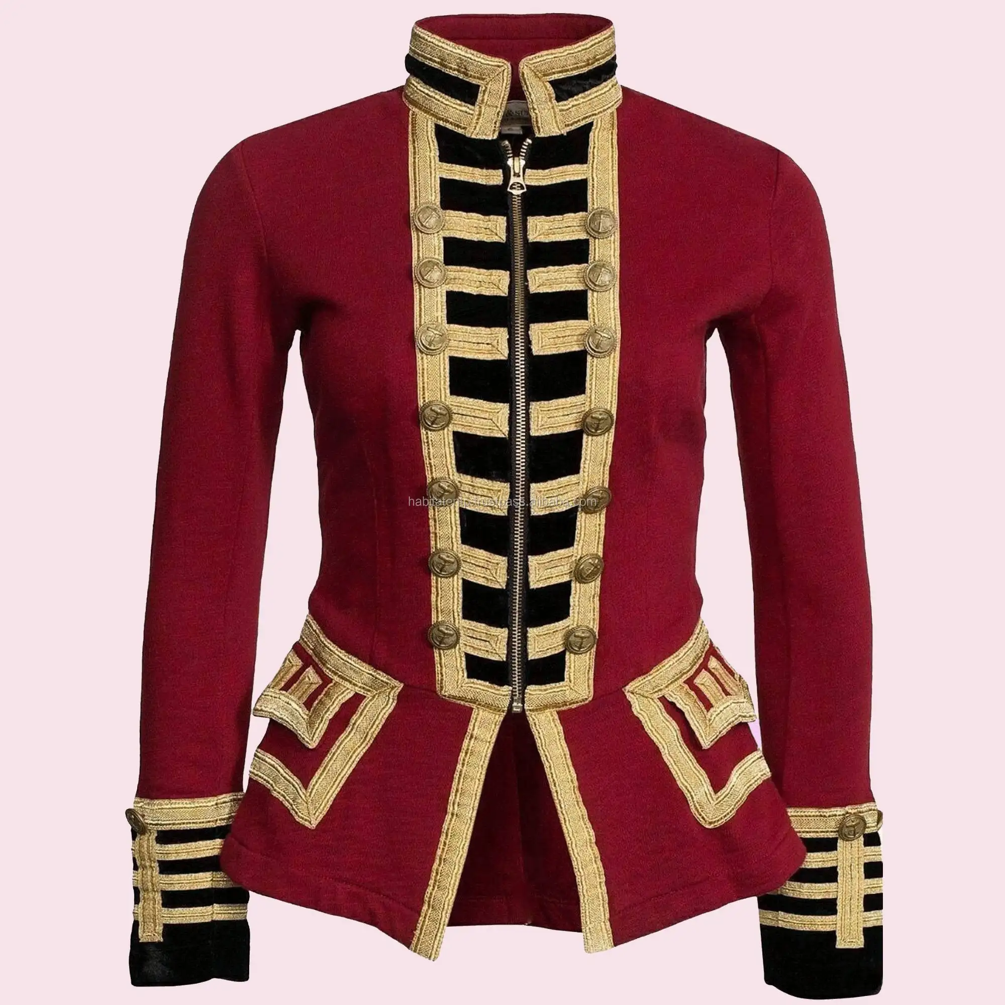 Wholesale 18th Ladies Red Wool Hussars Jacket Fashionable Napoleon Antique Hussar Women Jackets