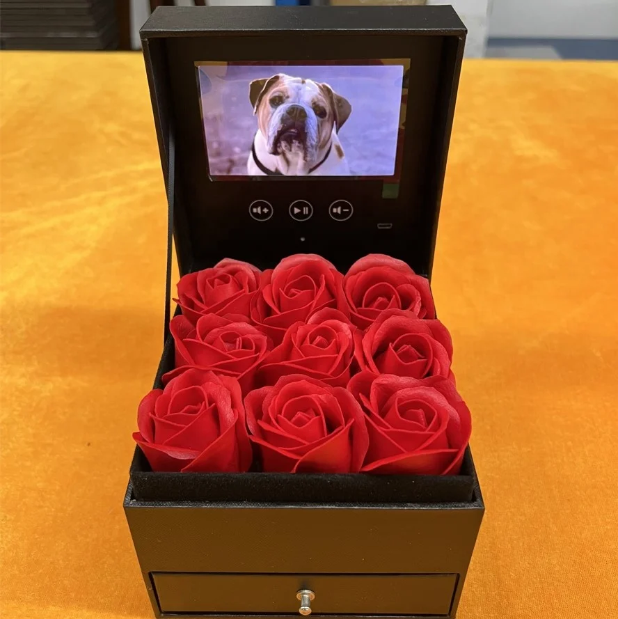 Wedding Drawer luxury flower gift box With Video Screen wholesale video rose boxes with lcd VideoPlayer Birthday Mother Day Gift
