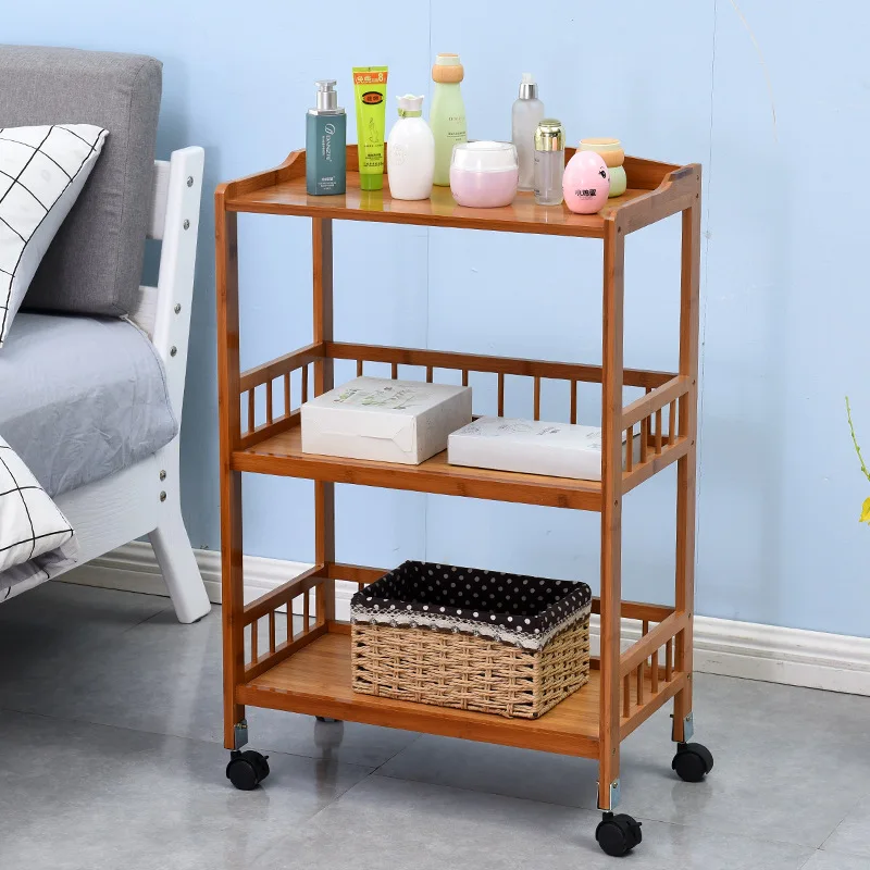  Solid wood multi-layer storage design bamboo kitchen trolley with wheel vegetable