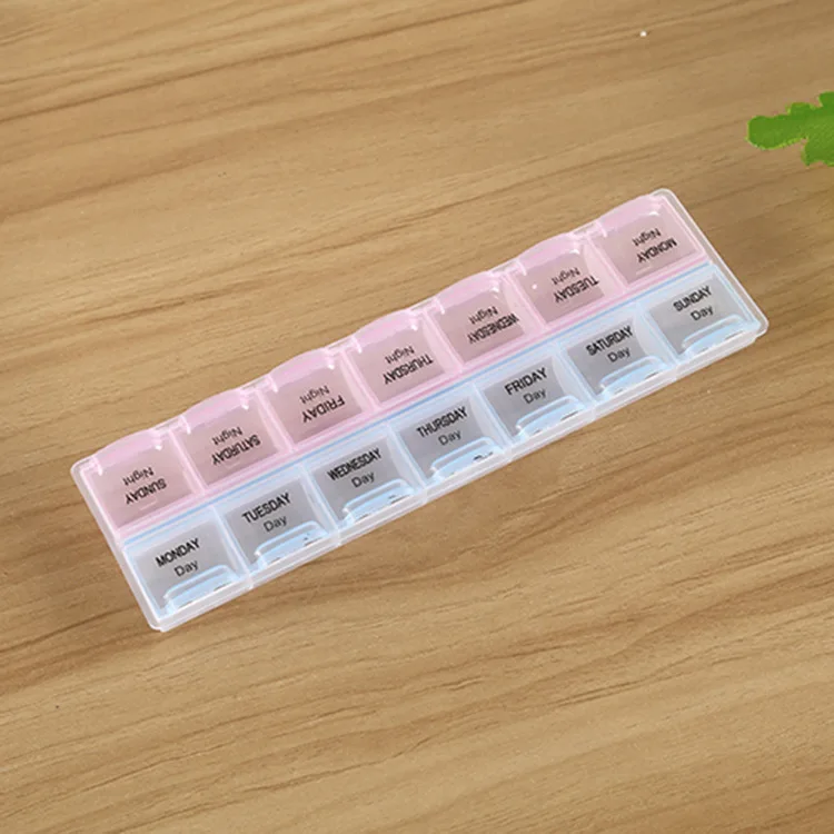 Factory hot sale portable travel  14 gird 7 Days Pill Box  Weekly Plastic Pill Organizer  absolute case Pill Box Medicine Holder