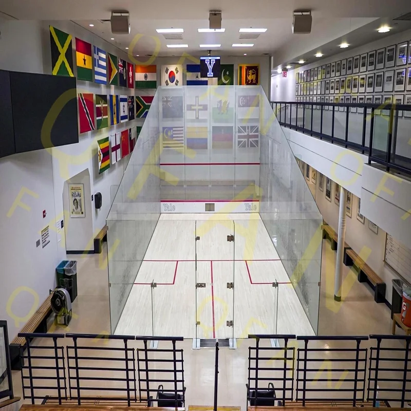 Qfan Doubles/hardball squash court with four vertical walls glass