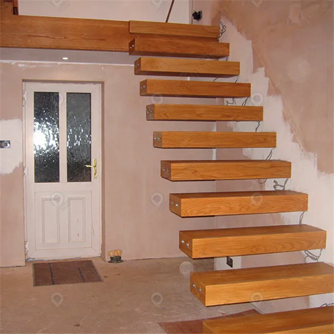 Prima Floating Staircase Simple Style Steel Invisible Cantilever Straight Floating Staircase Wood Tread Stair for House
