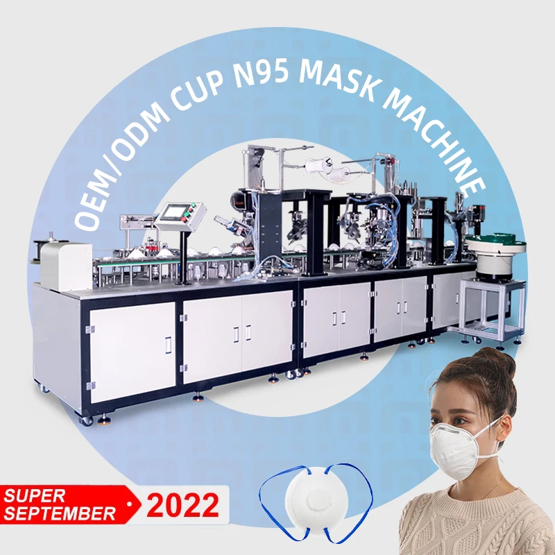 Fully automatic n95 face cup type 1860 mask machine cup face mask making machine with 13 moths warranty