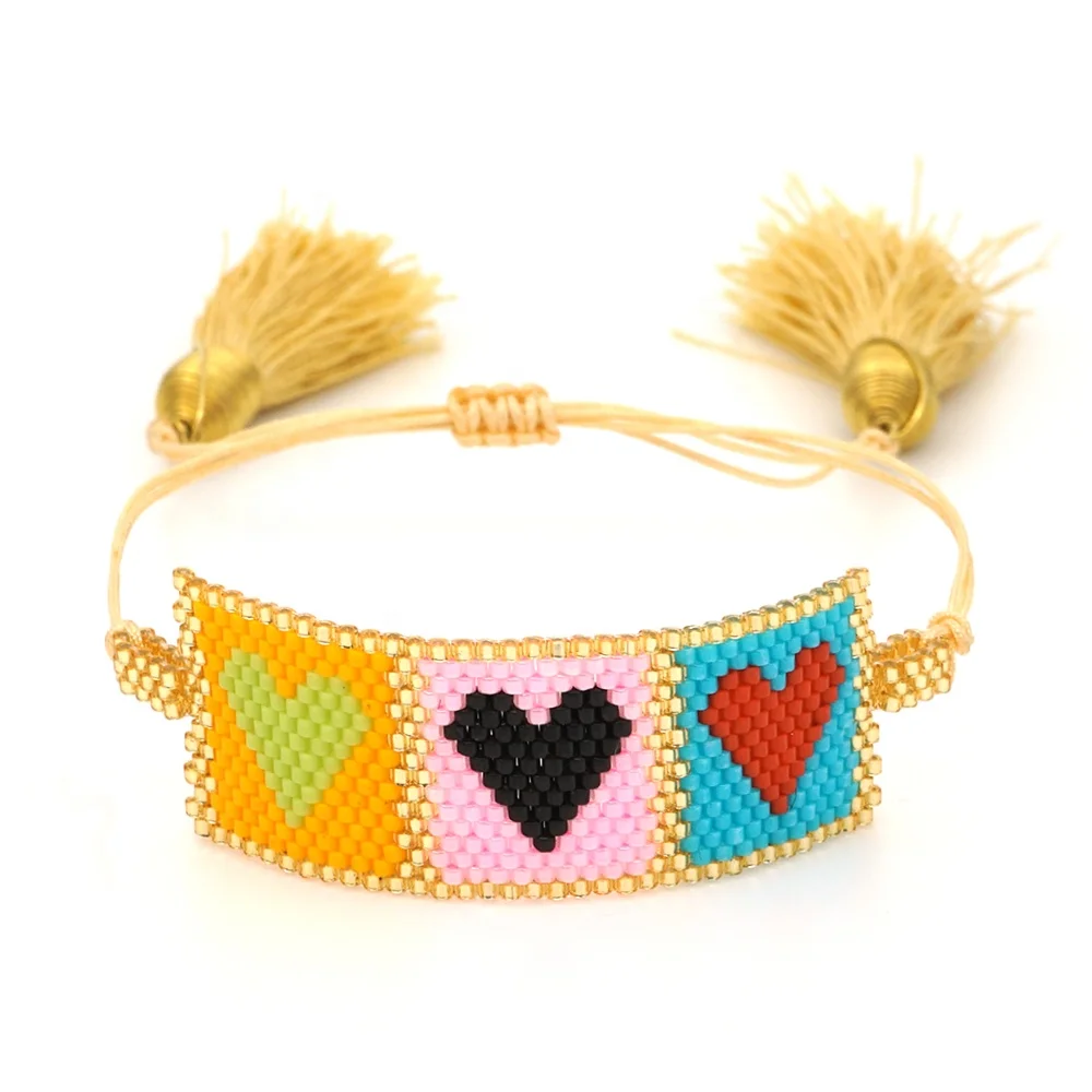 YJ-MS571 fashion boho handmade heart miyuki seed bead bracelet woven tassel bracelets jewelry