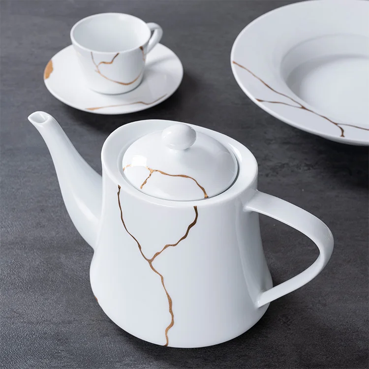 Gold rim ceramic plates custom printed ceramic plate white dinner plates restaurant tableware sets kitchen porcelain dinner set