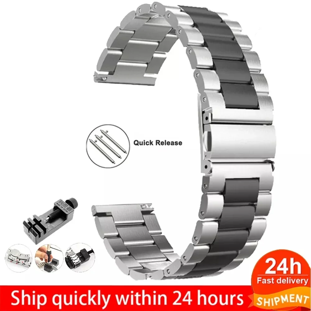 CAOWTAN Stainless Steel watchband 22mm 18mm 24mm 20mm Watch Band Strap For Samsung Galaxy 3 Watch 42 46mm GEAR S3 Active Classic