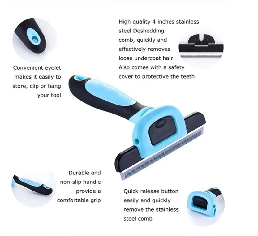 Double Sided Shedding and Dematting Undercoat Rake Comb Pet Grooming Brush Deshedding Tool for Dogs and Cats