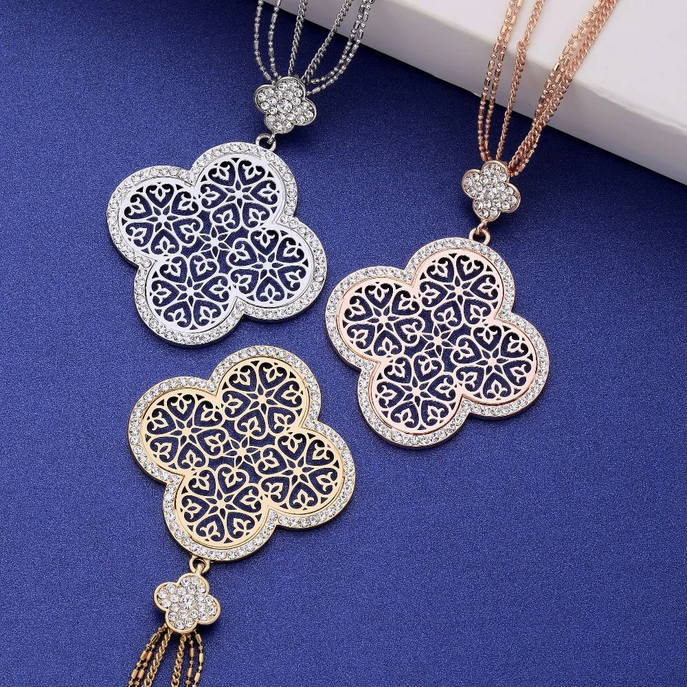 2022 Fashion Jewelry Cute Romantic Crystal Long Women 4 Four Leaf Clover Pendant Necklace