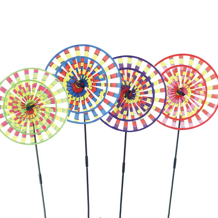 BAILING Double Wheels Rainbow Nylon Pinwheel Toys Kids Handheld Pinwheel Windmill