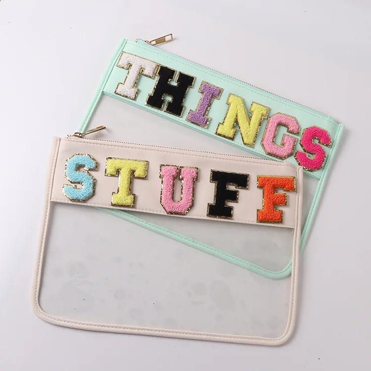 Оптовая продажа прозрачная сумка для макияжа 5 см вышитая глава гладящаяся спина вышивка клейкой лентой