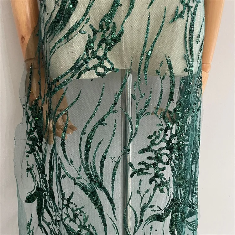 New emerald green sequin lace glitter mesh tulle fabric for evening dress