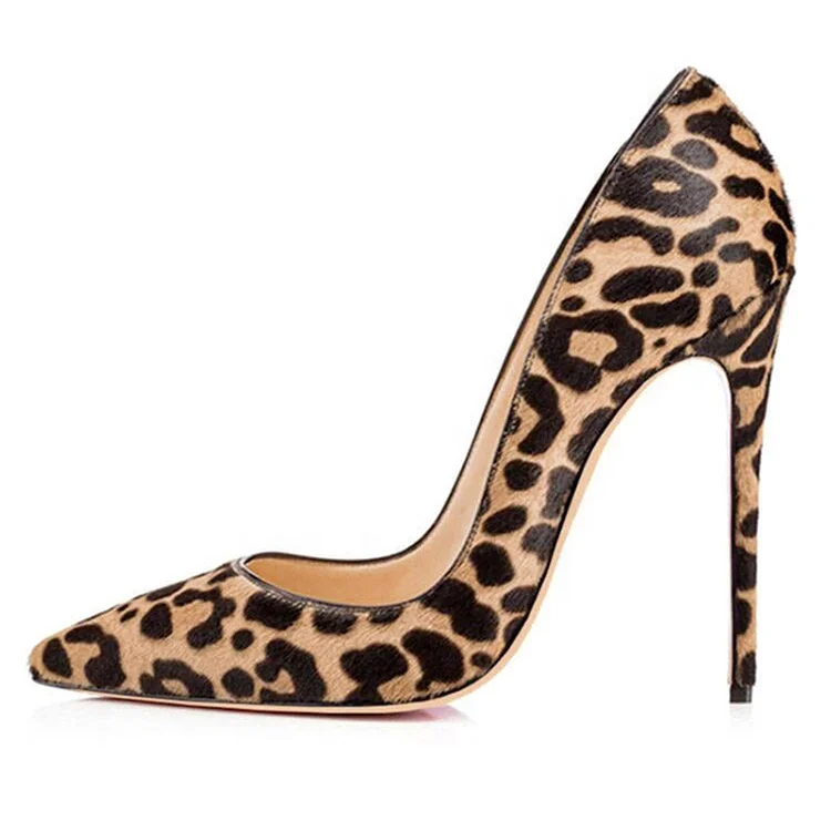 Animal print faux horse hair mature women high heel dress shoes pointy toe sexy high-heeled shoes