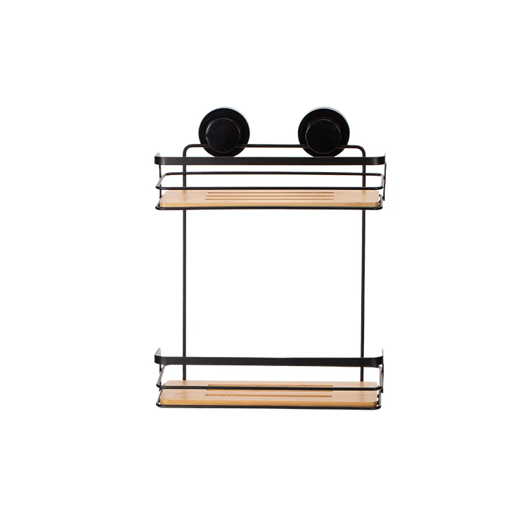 Bamboo Bathroom corner  Shower Rack with 60mm  Suction Cup Wall Mounted bathroom Storage Basket