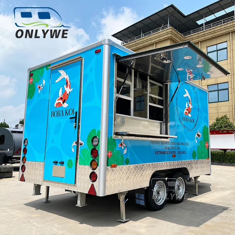 Commercial Mobile Fruit Bubble Tea Food Cart Trailer Beverage Green Mobile Coffee Slushy Orange Juice Snack Machine Food Truck
