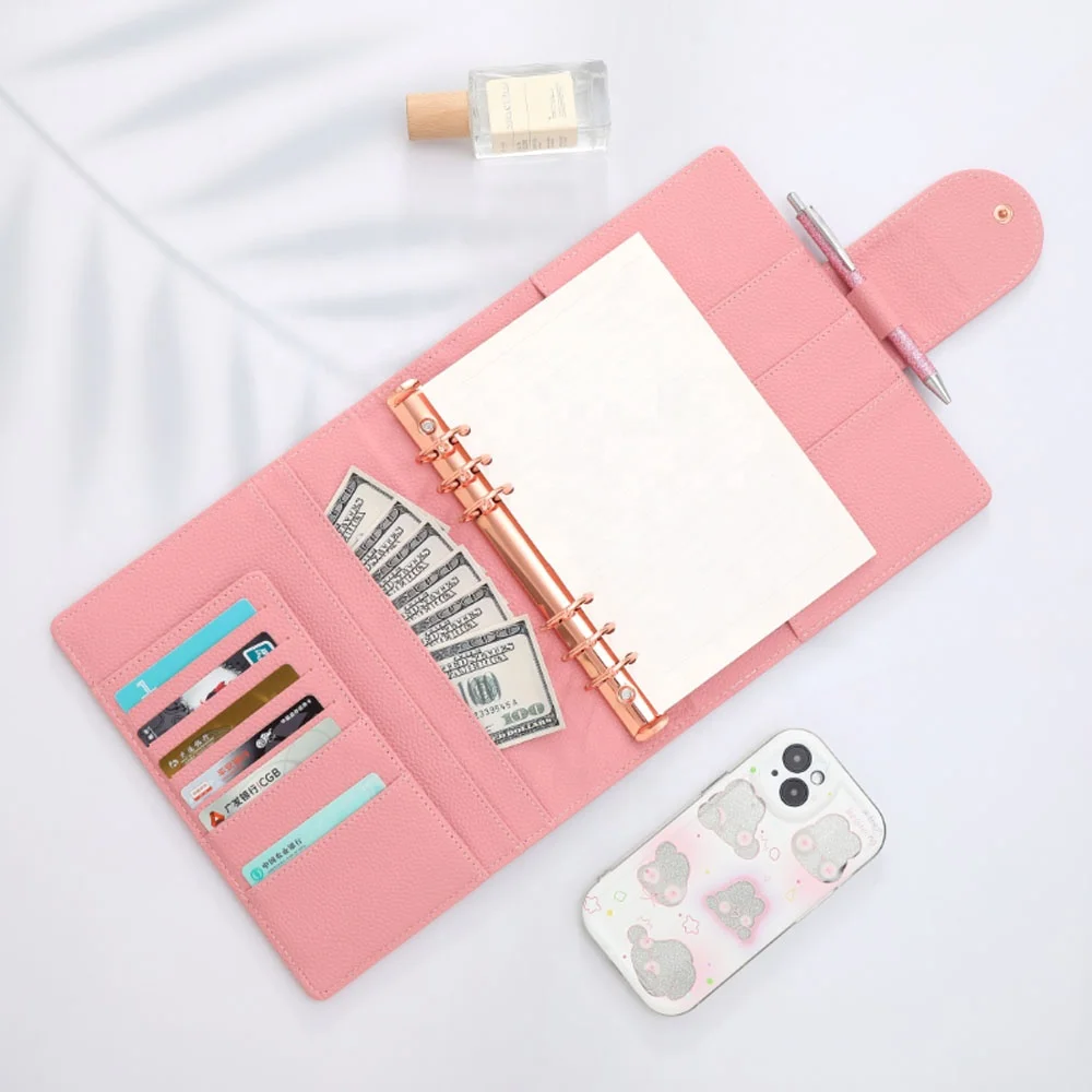 Hongbo New Spiral A5 35MM Rose Gold Ring Embossed Luxe Pebble Leather Budget Binder Planner as Agenda/Notebook/Ringbook Cover