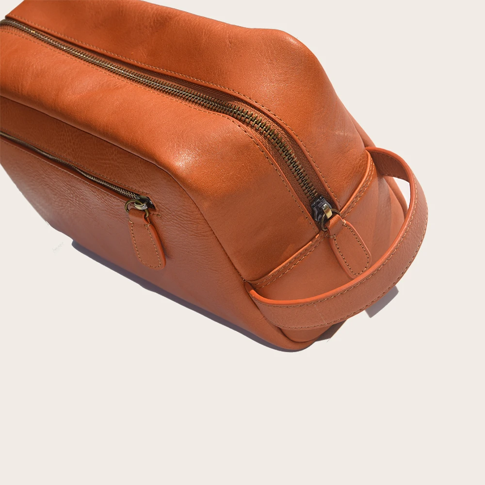 Travel storage organizer custom luxury genuine leather women makeup cosmetic bag