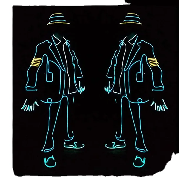 Luminescent Heart Man suit EL wire Glowing Gloves Clothes Dance wear led costume