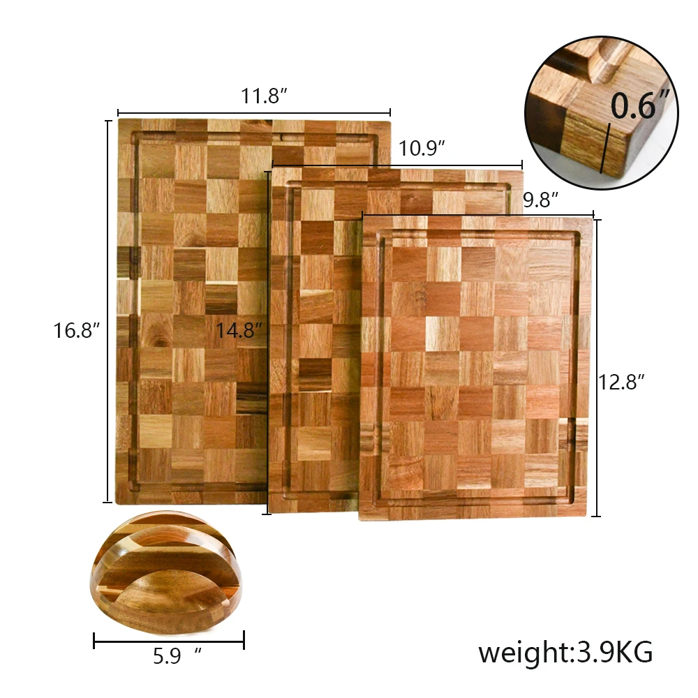Large Acacia Wood Cutting Chopping Board for Kitchen with End-Grain,Thick Large Butcher Block with Juice Groove